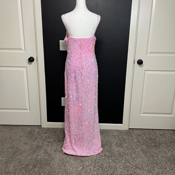B. Smart Pink Iridescent Sequin Floor Length Dress Size 13 - Picture 4 of 15